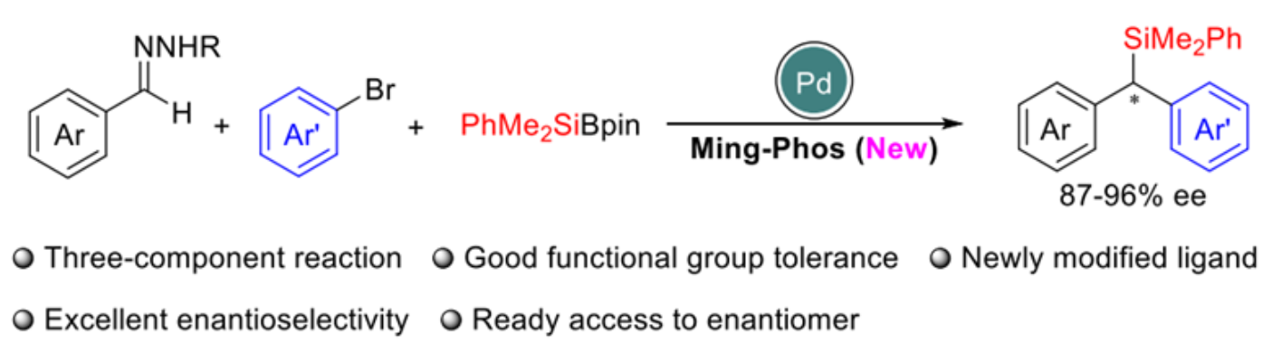 图4：Pd/ Ming-Phos 催化的 N-磺酰腙、芳基溴化物和甲硅烷基硼酸酯的对映选择性三组分反应