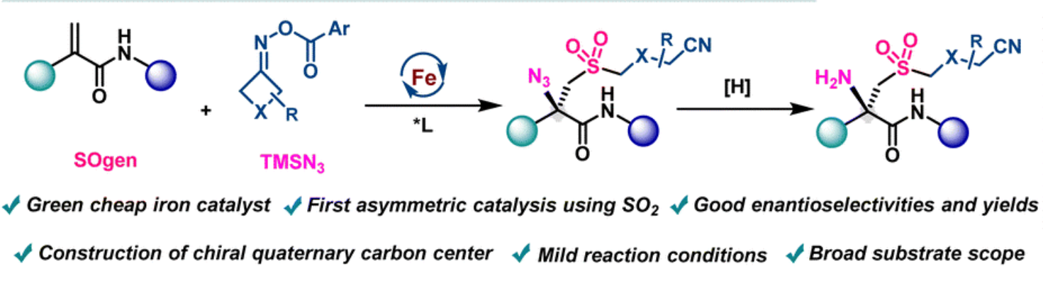 图2 利用SO<sub>2</sub>替代试剂SOgen对映选择性合成手性β-氨基砜<sup>[1]</sup>