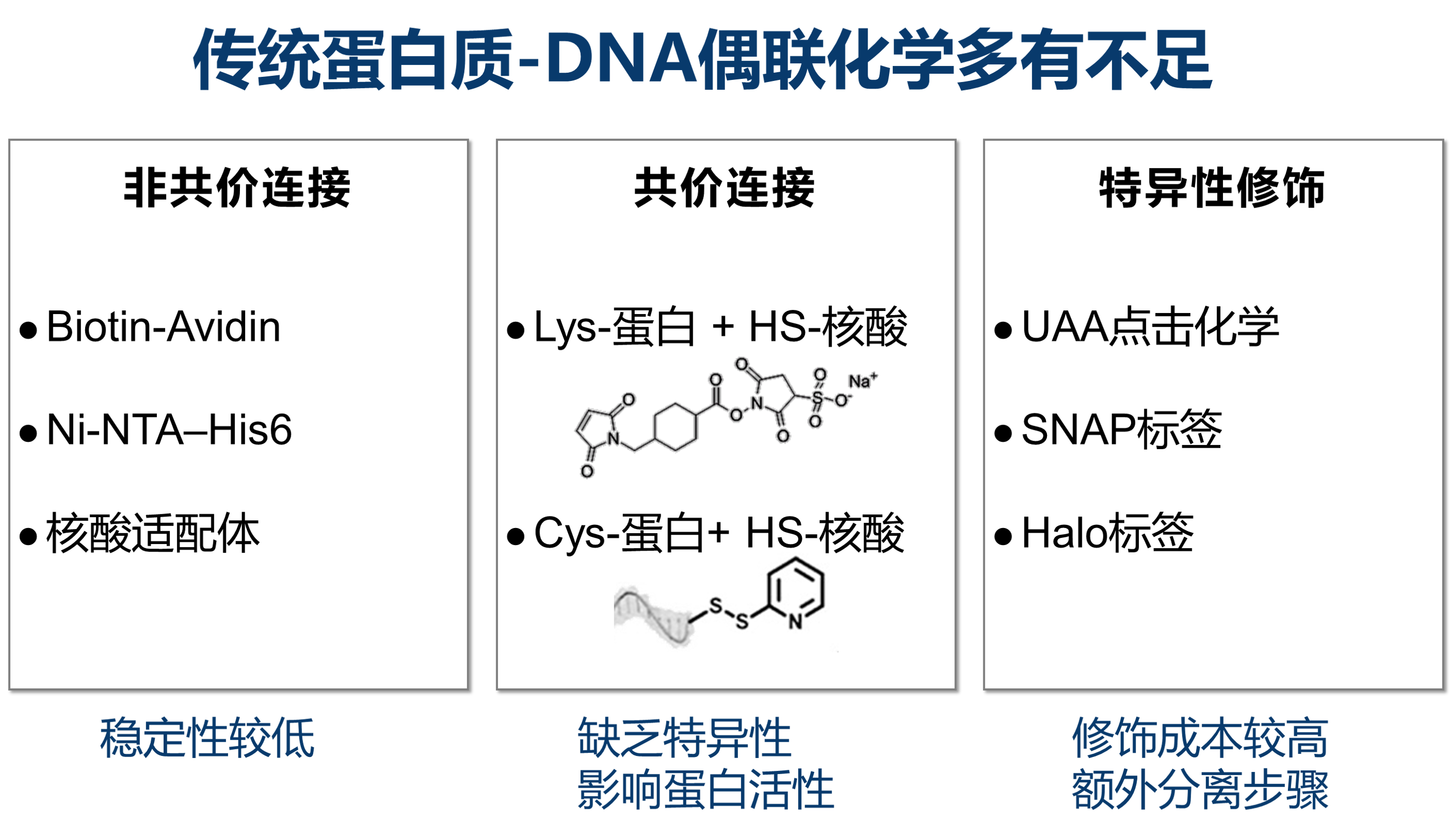 图1 传统核酸与抗体偶联方式存在诸多缺点